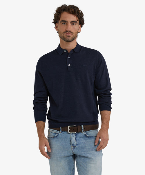 Fine Merino Longsleeve Polo | Navy