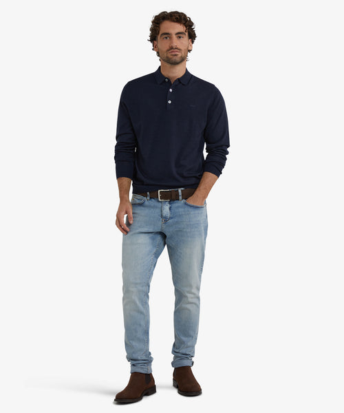 Fine Merino Longsleeve Polo | Navy