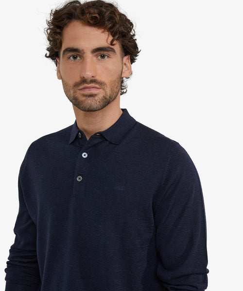 Fine Merino Longsleeve Polo | Navy