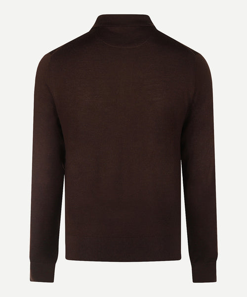 Fine Merino Longsleeve Polo | Chocolate Brown