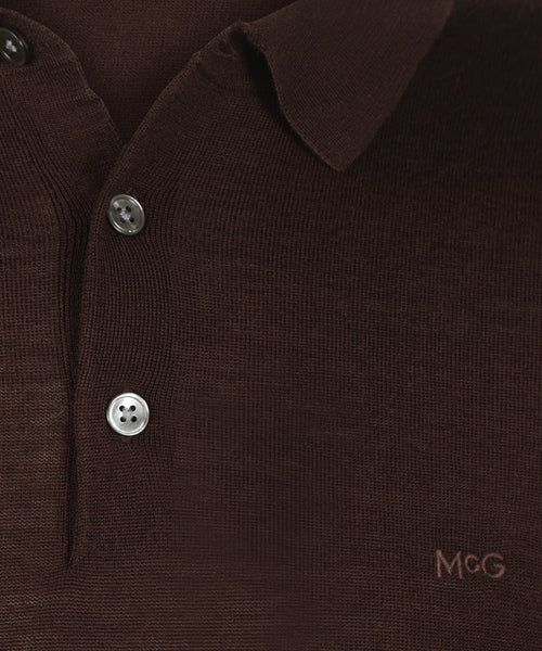 Fine Merino Longsleeve Polo | Chocolate Brown