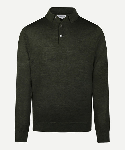 Fine Merino Longsleeve Polo | Dark Olive