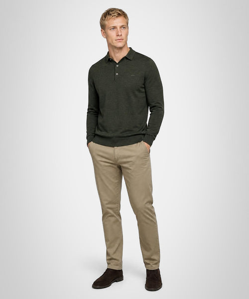 Fine Merino Longsleeve Polo | Dark Olive