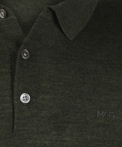 Fine Merino Longsleeve Polo | Dark Olive