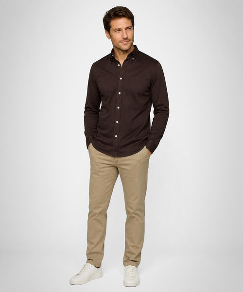Overhemd Stretch Piqué | Chocolate Brown
