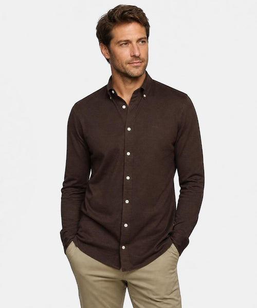 Overhemd Stretch Piqué | Chocolate Brown