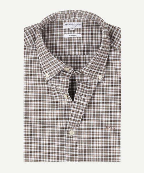 Overhemd Stretch Oxford Ruit | Chocolate Brown