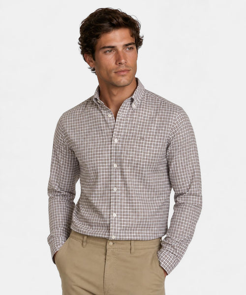 Overhemd Stretch Oxford Ruit | Chocolate Brown