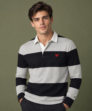 Two Stripe Rugby | Medium Grey Melange