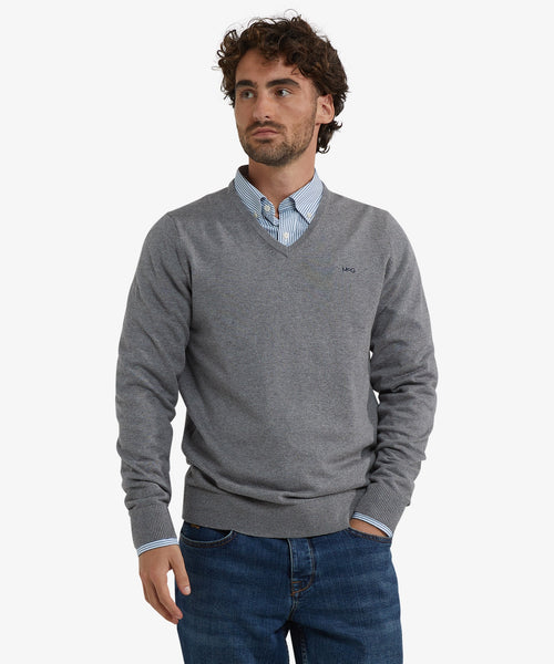 Trui Katoen Merino V-Hals | Medium Grey Melange
