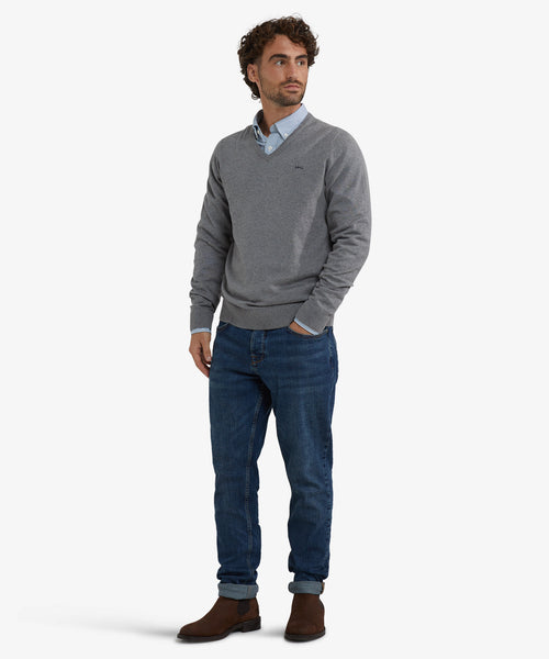 Trui Katoen Merino V-Hals | Medium Grey Melange