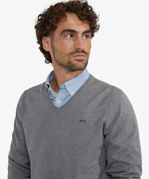 Trui Katoen Merino V-Hals | Medium Grey Melange