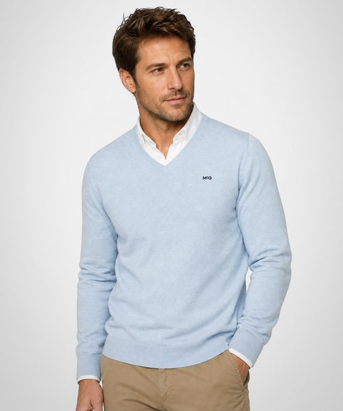 Sweater Cotton-Cashmere V-Neck | Light Blue