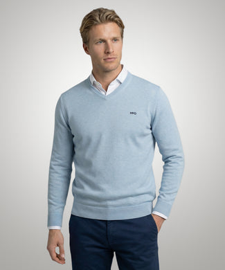 Trui Katoen-Kasjmier V-Hals | Light Blue