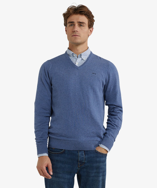 Trui Katoen Merino V-Hals | Vintage Blue