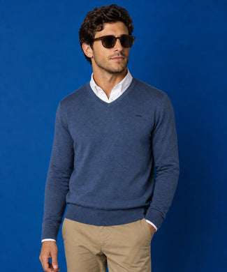Sweater Cotton-Cashmere V-Neck | Vintage Blue