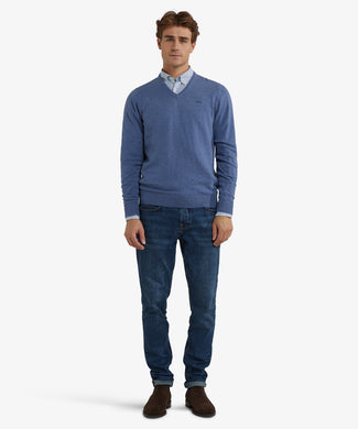 Trui Katoen Merino V-Hals | Vintage Blue