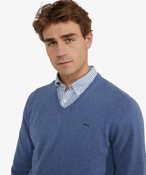 Trui Katoen Merino V-Hals | Vintage Blue