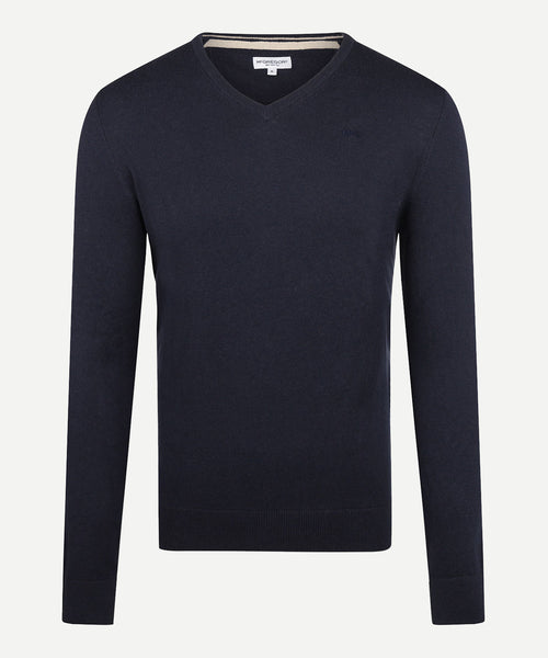 Trui Katoen Merino V-Hals | Navy