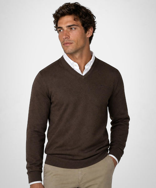 Trui Katoen-Kasjmier V-Hals | Chocolate Brown