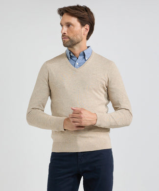 Sweater Cotton Merino V-Neck | Sand