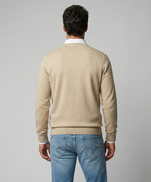 Trui Katoen-Kasjmier V-Hals | Sand