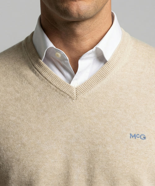 Trui Katoen-Kasjmier V-Hals | Sand