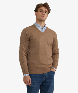 Trui Katoen-Kasjmier V-Hals | Walnut