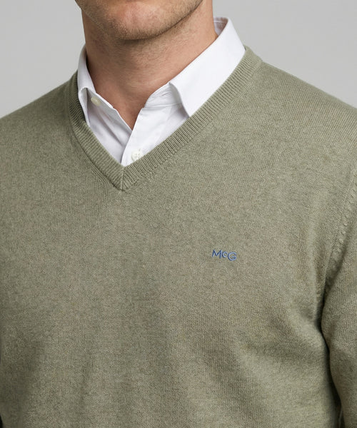 Trui Katoen-Kasjmier V-Hals | Light Olive