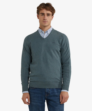 Trui Katoen Merino V-Hals | Winter Sage