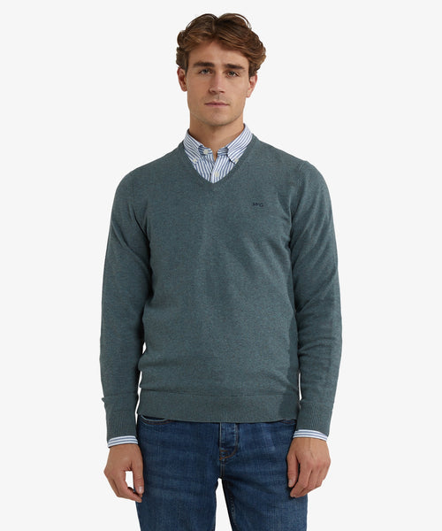 Sweater Cotton Merino V-Neck | Winter Sage