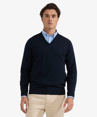 Sweater V-Neck Luxury Merino Wool | Navy
