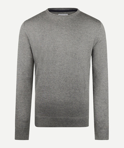 Cotton Merino Crew Neck Sweater | Medium Grey Melange