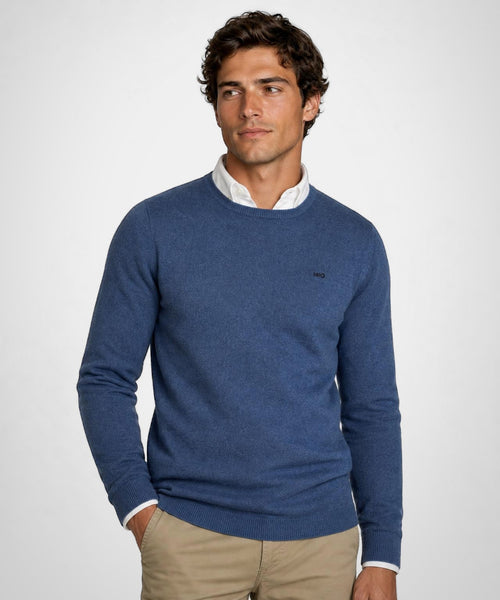 Trui Katoen-Kasjmier Ronde Hals | Vintage Blue