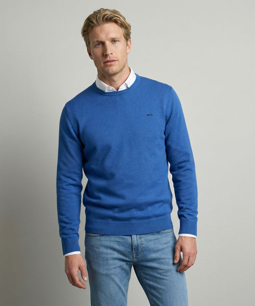 Trui Katoen-Kasjmier Ronde Hals | Kobalt