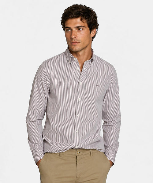 Overhemd Poplin Streep | Chocolate Brown