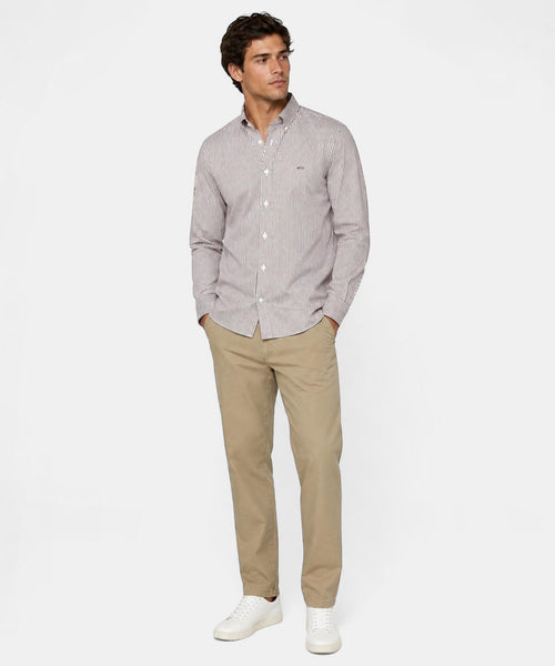Overhemd Poplin Streep | Chocolate Brown