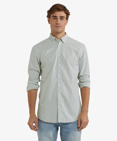 Poplin Stripe Shirt | Moss Green