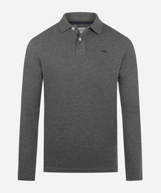 Long Sleeve Piqué Polo | Dark Grey Melange