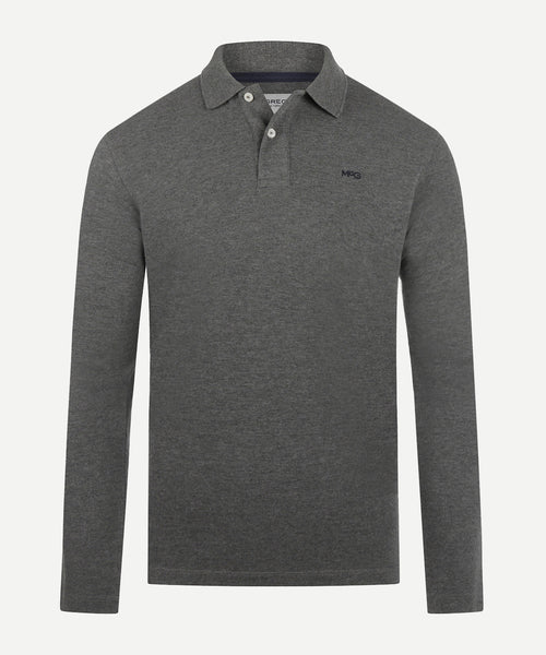 Long Sleeve Piqué Polo | Dark Grey Melange
