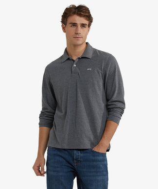 Long Sleeve Piqué Polo | Dark Grey Melange