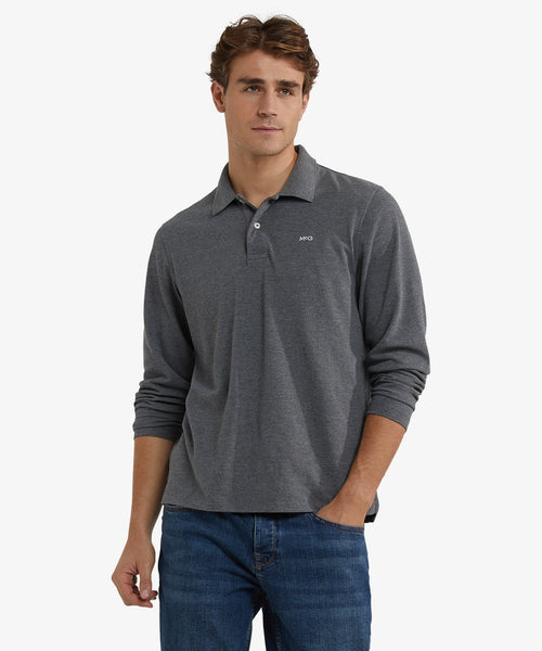 Long Sleeve Piqué Polo | Dark Grey Melange