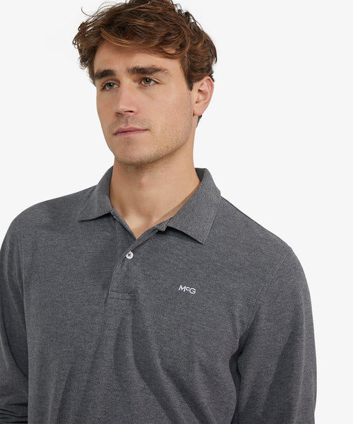 Long Sleeve Piqué Polo | Dark Grey Melange