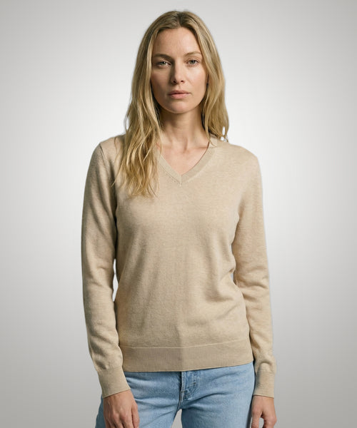 Sweater Cotton-Cashmere V-Neck | Sand
