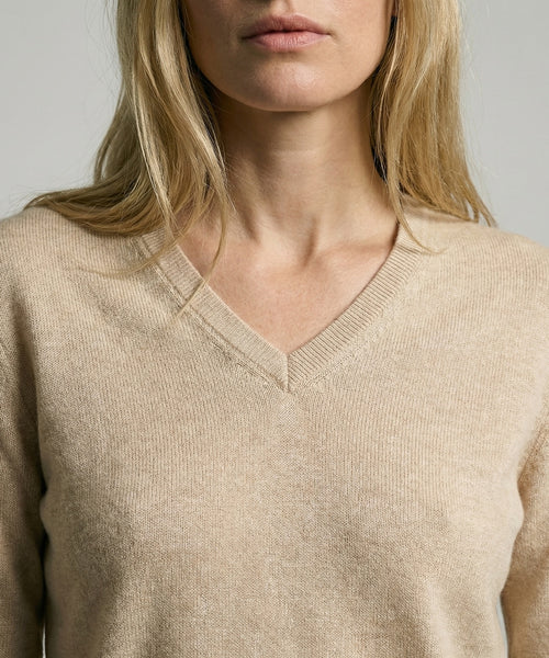 Sweater Cotton-Cashmere V-Neck | Sand