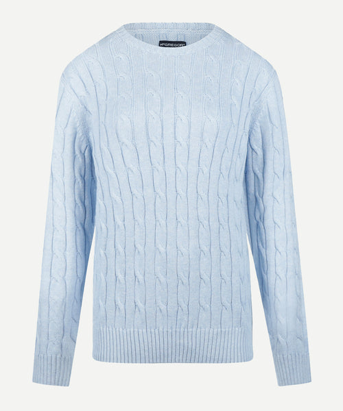 Trui Kabelpatroon Katoen Cashmere Ronde Hals | Light Blue