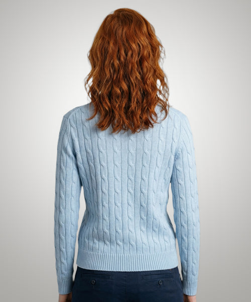 Trui Kabelpatroon Katoen-Kasjmier Ronde Hals | Light Blue