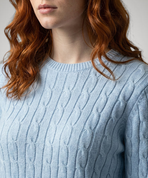 Trui Kabelpatroon Katoen-Kasjmier Ronde Hals | Light Blue