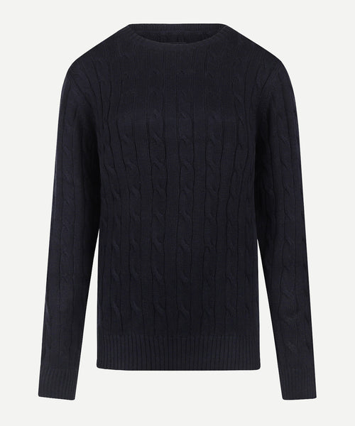 Trui Kabelpatroon Katoen Cashmere Ronde Hals | Navy