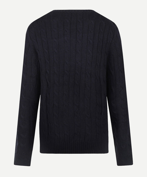 Trui Kabelpatroon Katoen Cashmere Ronde Hals | Navy